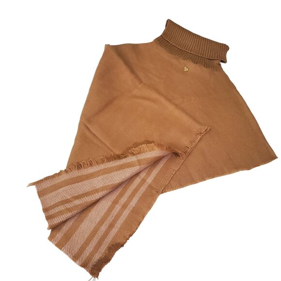 Anne Klein Camel Woven Poncho With Turtleneck Fringe Detail women new one size - Picture 4 of 8